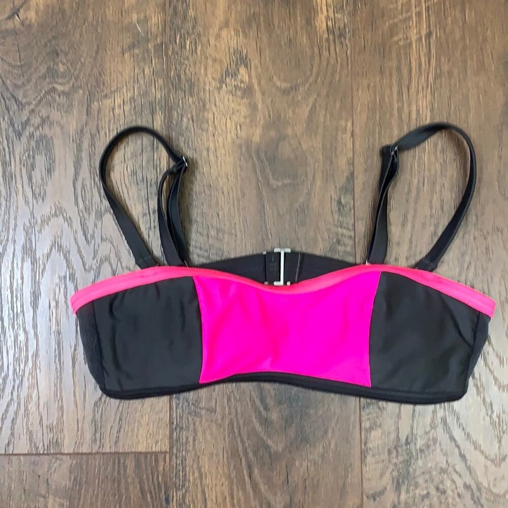 Oakley Color Block Bandeau Strapped/Strapless Pink/Gray Bikini Top